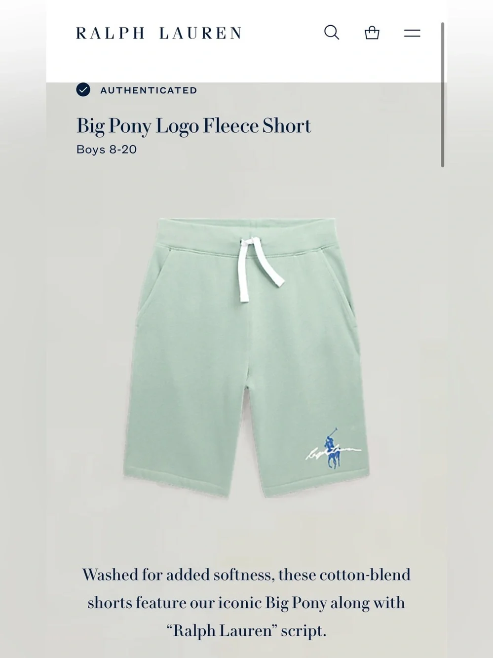 Ralph Lauren Kid's Pony Fleece Shorts — Light Green